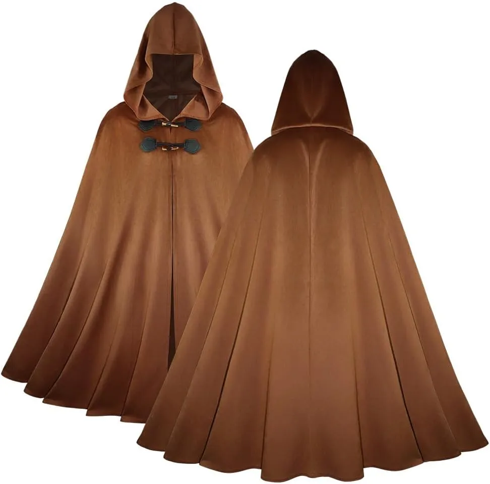CAMDOM Mens Medieval Hooded Cloak Suede Cape Halloween Dress Up Cosplay Costume