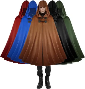 CAMDOM Mens Medieval Hooded Cloak Suede Cape Halloween Dress Up Cosplay Costume
