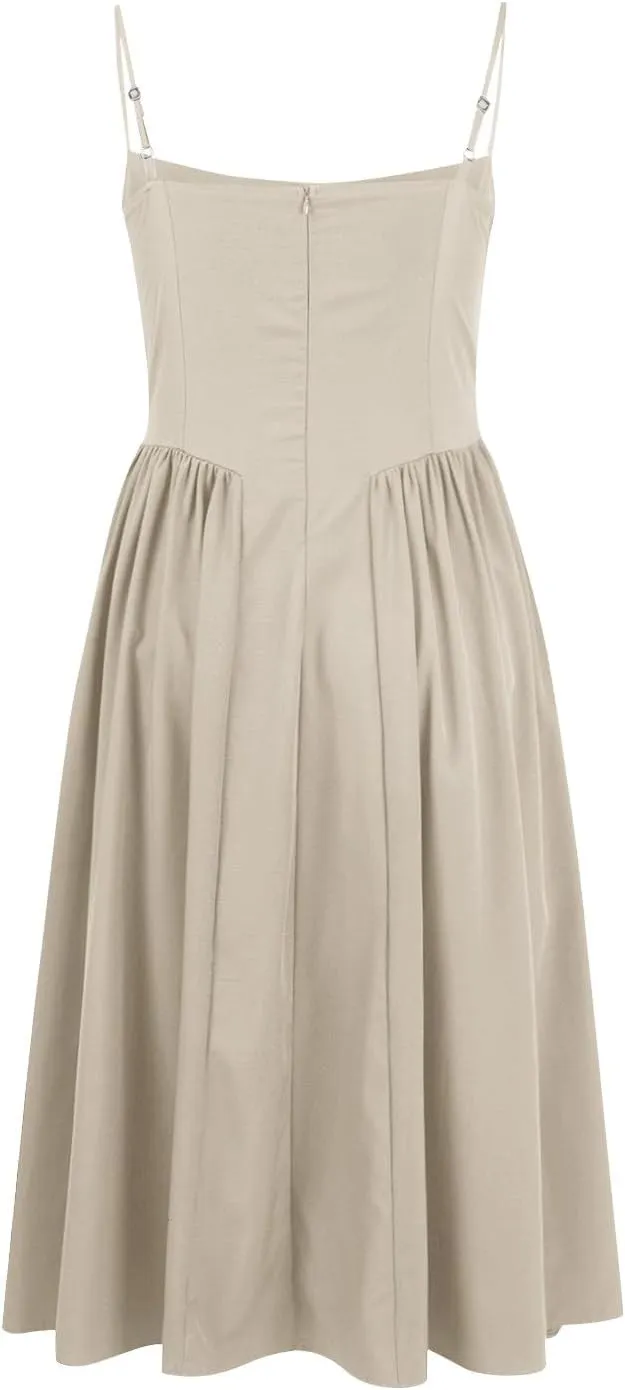 Casual Summer Dresses for Women Spaghetti Strap Midi Dresses Low Cut Bustier Dress with Pockets