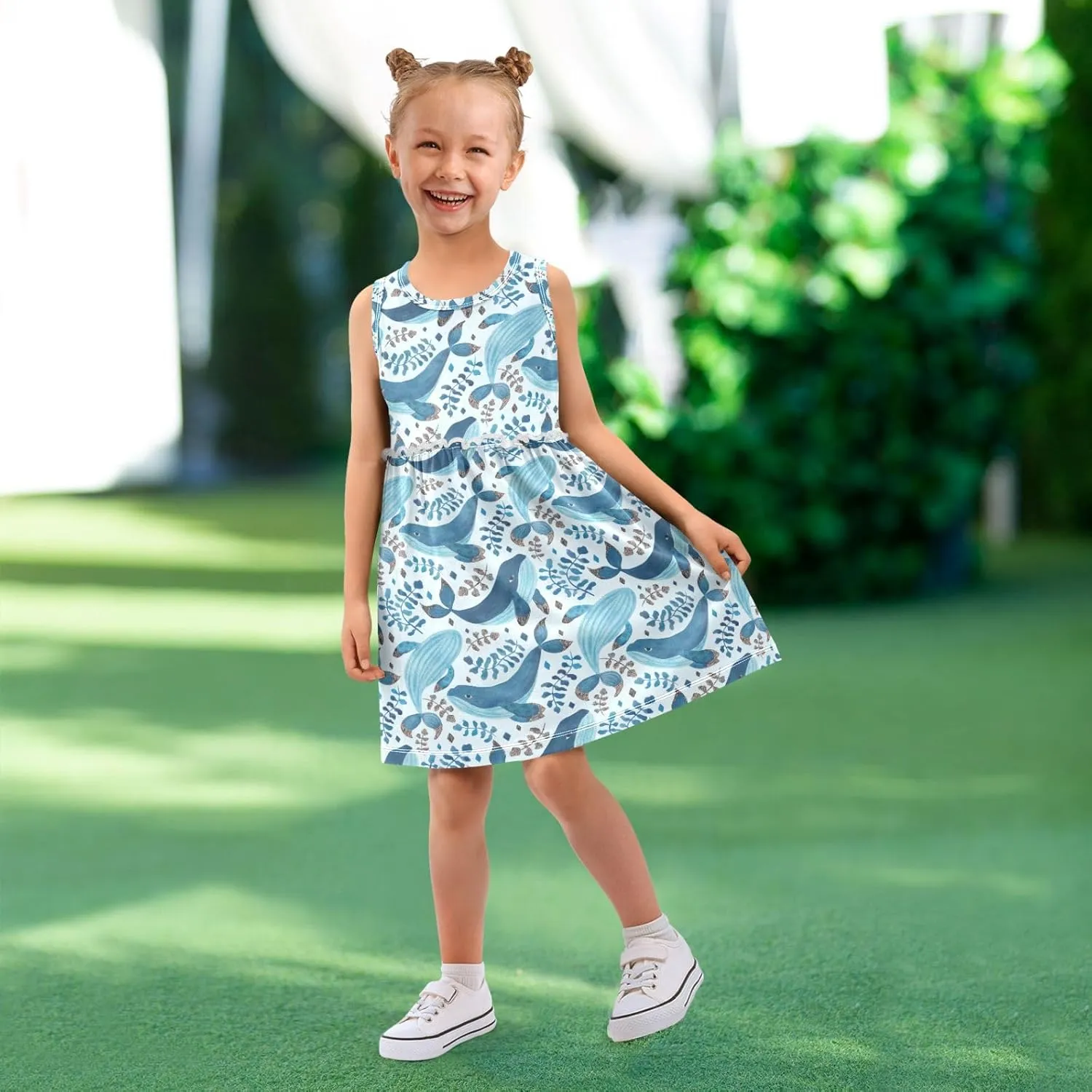 CaTaKu Girls' Sleeveless Dresses Toddler Girls Cute Print Summer Dresses for Girls Cotton Clothes School Outfits 2-8Y