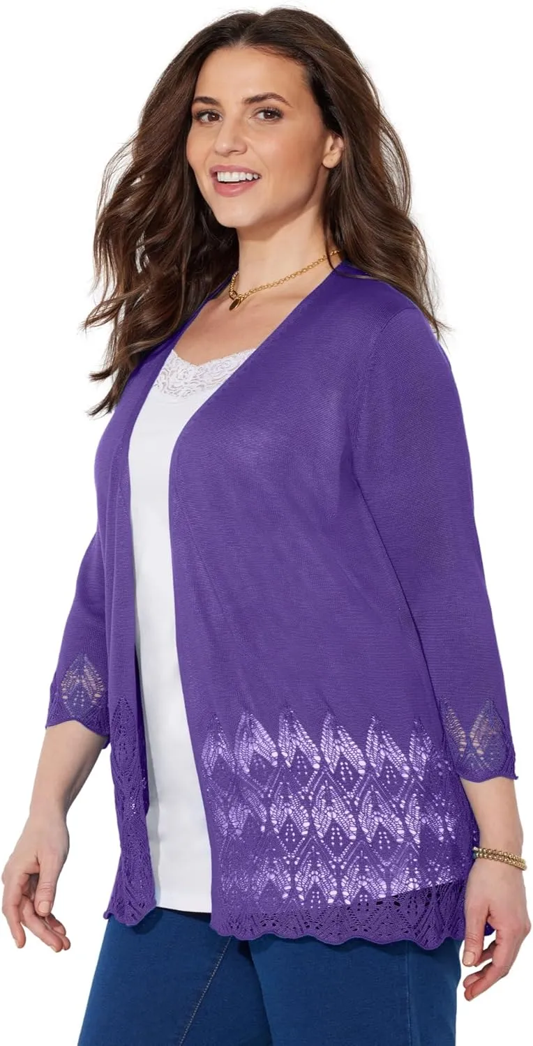 Catherines Women's Plus Size Pointelle Chevron Cardigan