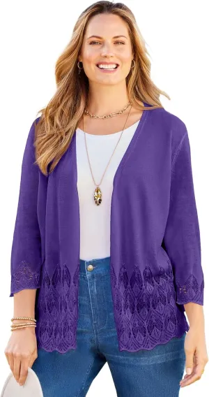 Catherines Women's Plus Size Pointelle Chevron Cardigan