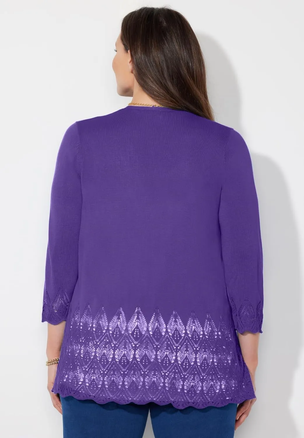 Catherines Women's Plus Size Pointelle Chevron Cardigan