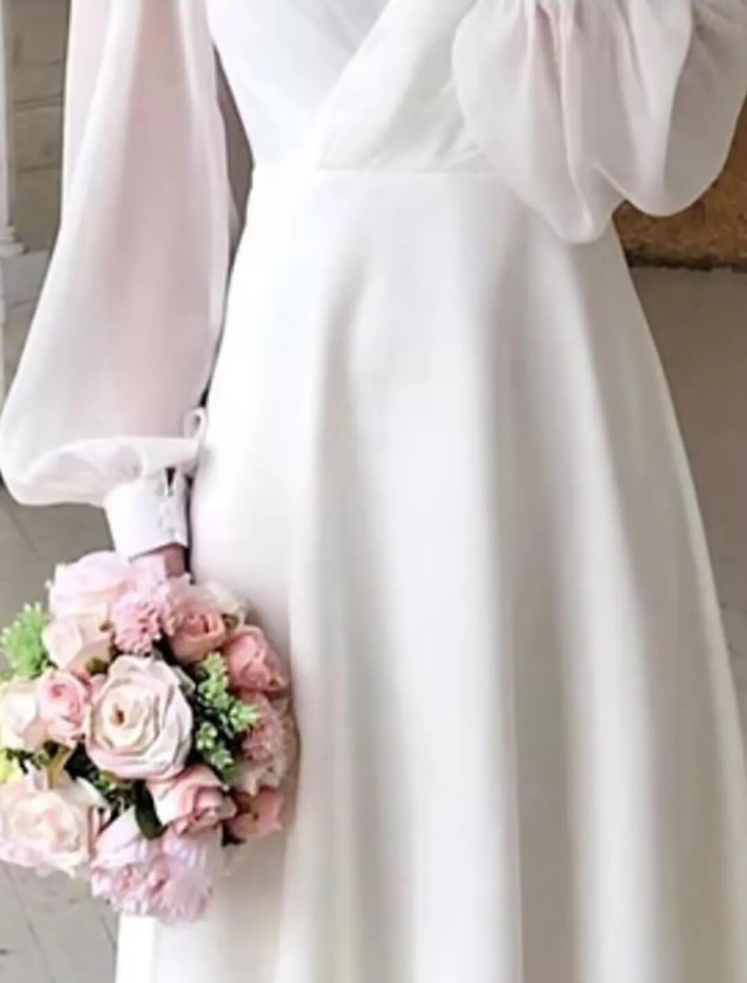 Chiffon Bridesmaid Dress for Bride Long Sleeve Tea Length Long Bridal Shower Dress