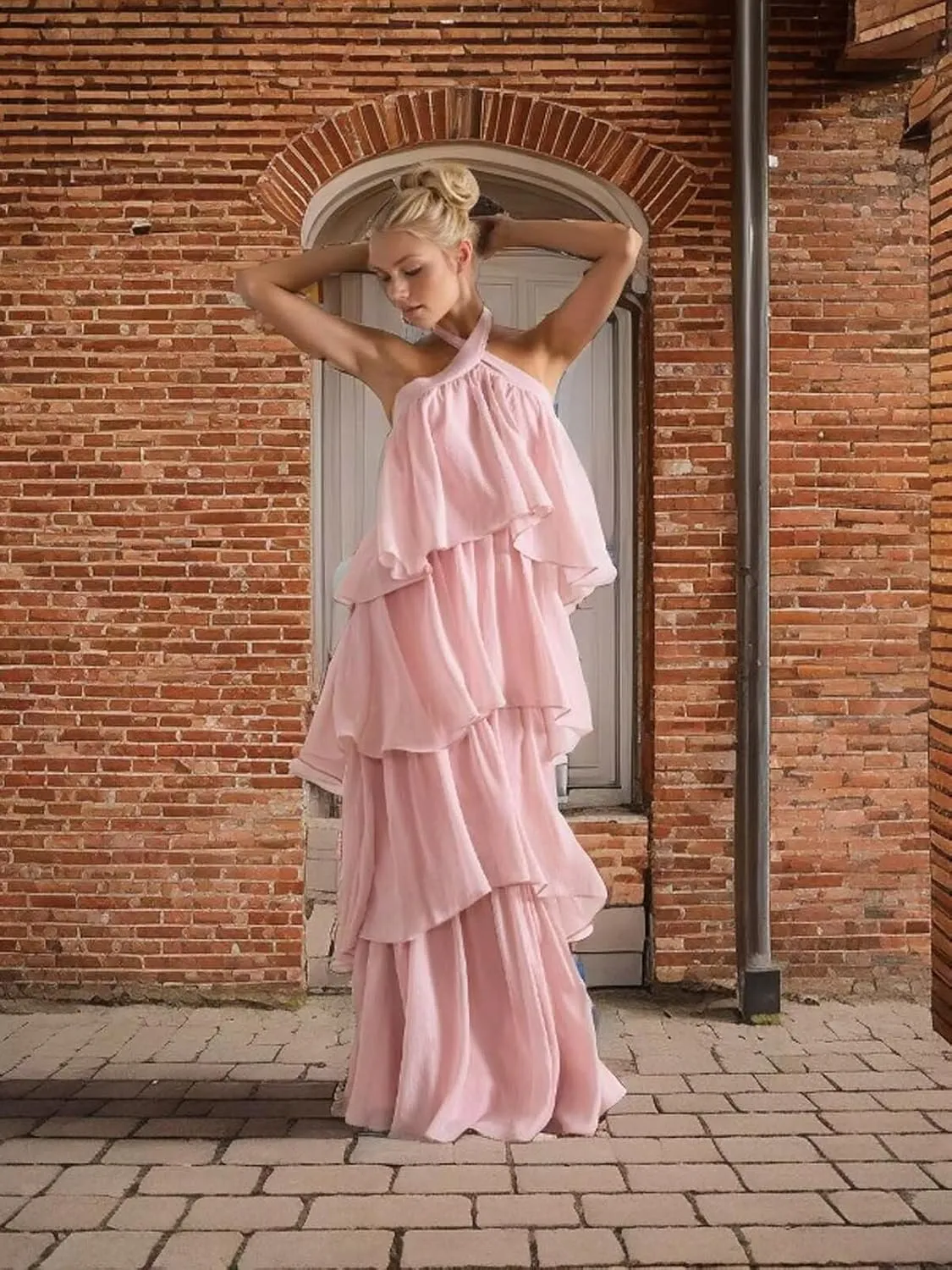 Chiffon Tiered Prom Dress 2025 Long Backless Formal Evening Gowns LU88