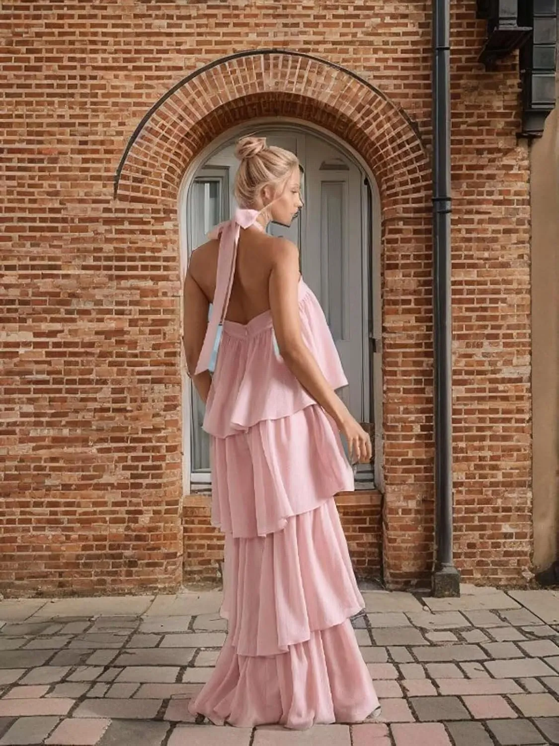 Chiffon Tiered Prom Dress 2025 Long Backless Formal Evening Gowns LU88