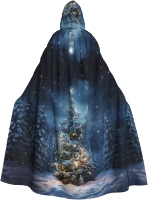 Christmas Tree Snow Print Hooded Cloak Halloween Costume Adult Size with Dramatic Cloak for Cosplays,Witch Capes