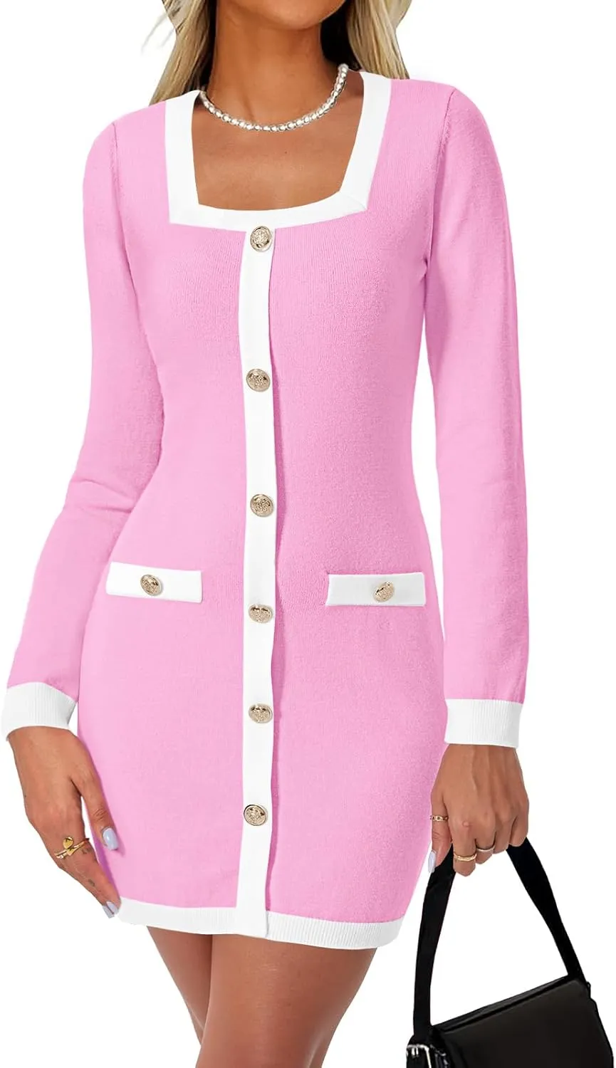 Cicy Bell Womens Sweater Mini Dress Long Sleeve Knitted Bodycon Elegant Business Formal Dresses