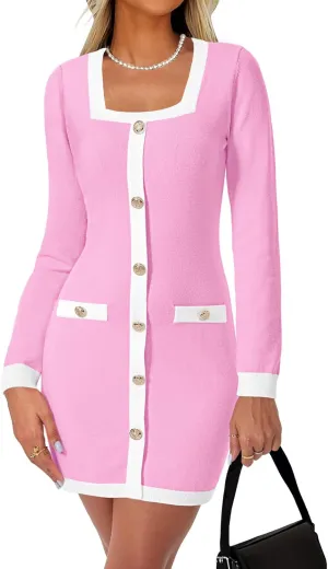 Cicy Bell Womens Sweater Mini Dress Long Sleeve Knitted Bodycon Elegant Business Formal Dresses