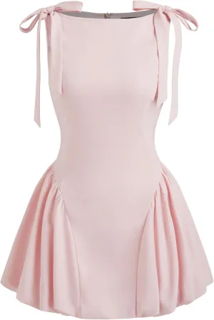 CIDER Mini Dress Bowknot Bubble Hem High Waist Cocktail Party Dresses Elegant Short Sleeve Boat Neck Dress
