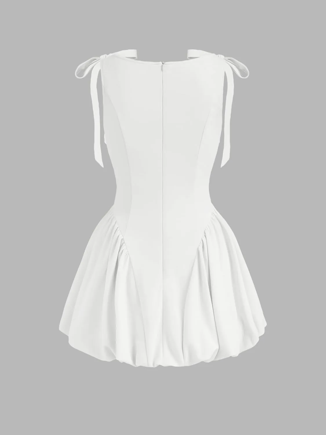 CIDER Mini Dress Bowknot Bubble Hem High Waist Cocktail Party Dresses Elegant Short Sleeve Boat Neck Dress