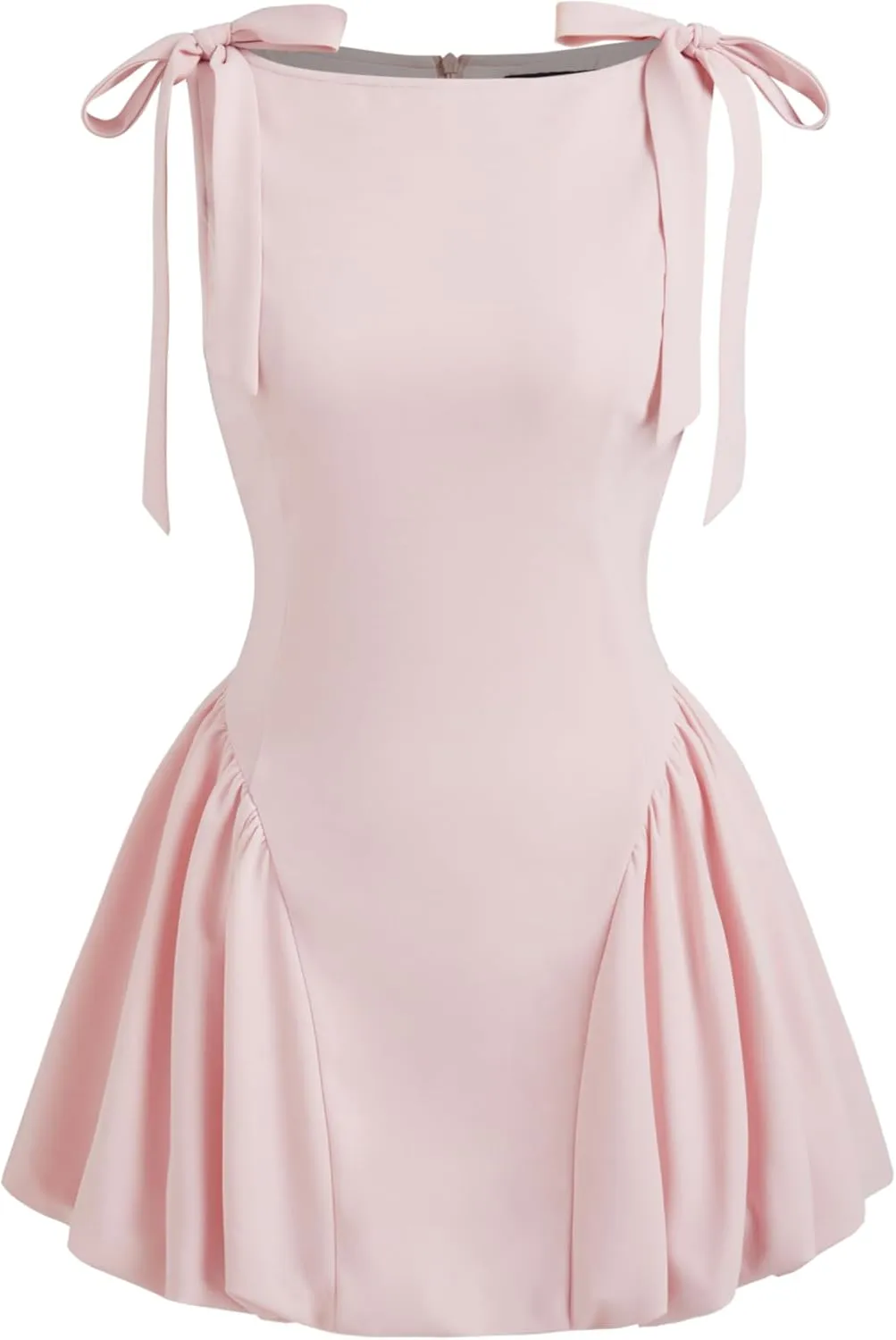 CIDER Mini Dress Bowknot Bubble Hem High Waist Cocktail Party Dresses Elegant Short Sleeve Boat Neck Dress