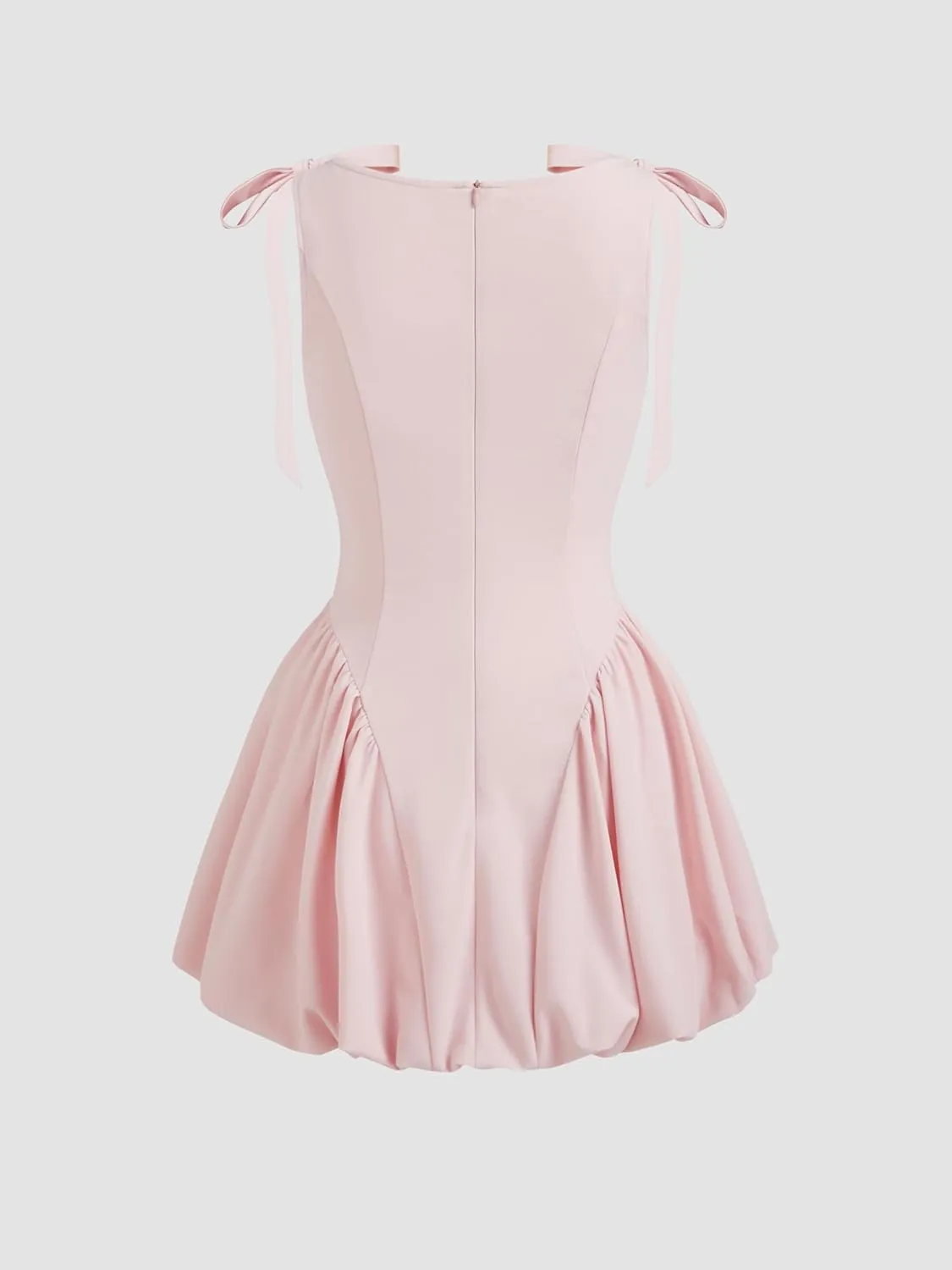 CIDER Mini Dress Bowknot Bubble Hem High Waist Cocktail Party Dresses Elegant Short Sleeve Boat Neck Dress