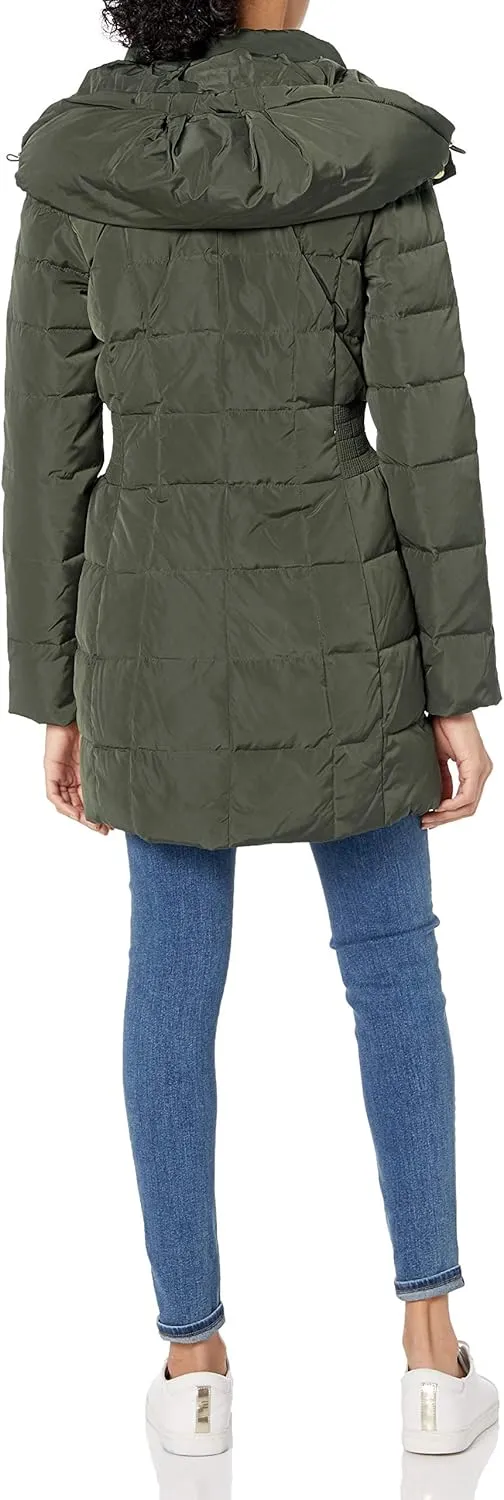 Cole Haan Women's Taffeta Down Coat with Bib Front and Dramatic Hood