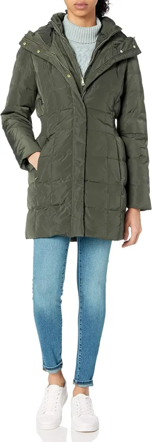 Cole Haan Women's Taffeta Down Coat with Bib Front and Dramatic Hood