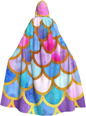 Colorful Rainbow Print Hooded Cloak Halloween Costume Adult Size with Dramatic Cloak for Cosplays,Witch Capes