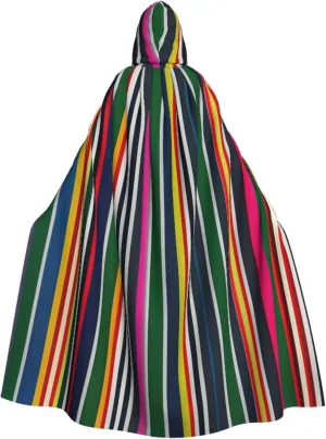 Colorful Stripes Print Hooded Cloak Halloween Costume Adult Size with Dramatic Cloak for Cosplays,Witch Capes Black
