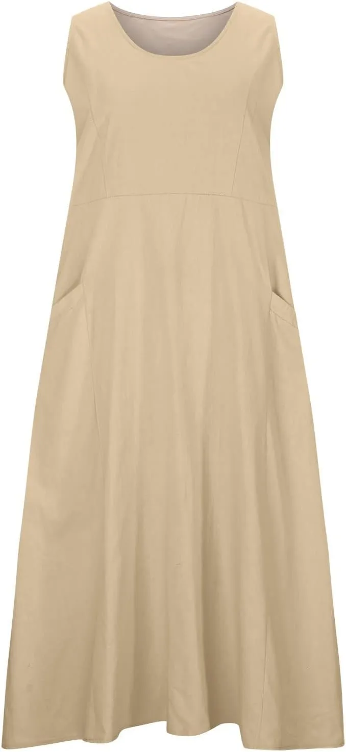 Cotton Linen Dresses for Women 2025 Casual Sleeveless Long Tank Summer Maxi Dress Casual Spring Beach Vacation Outfits