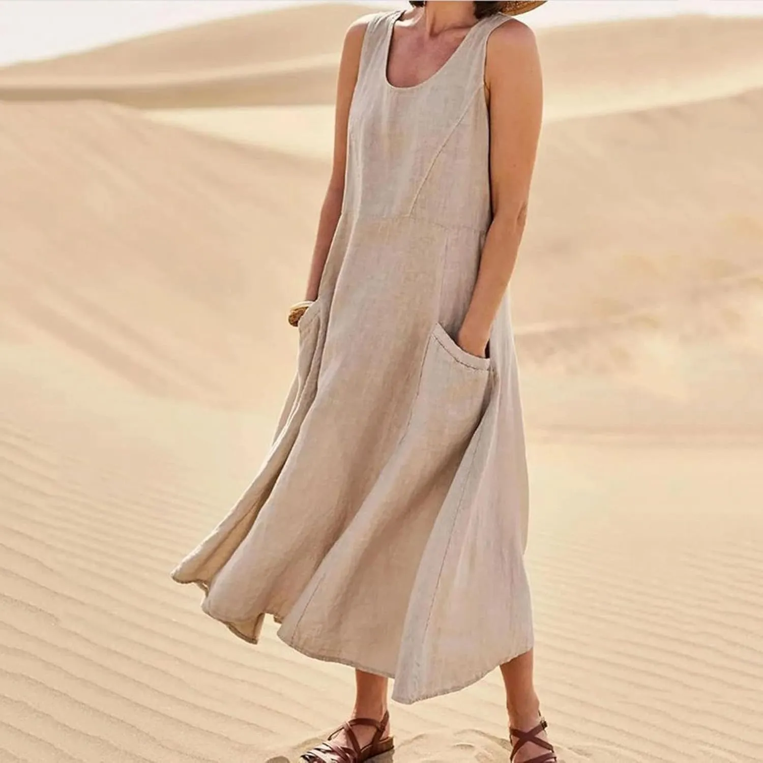 Cotton Linen Dresses for Women 2025 Casual Sleeveless Long Tank Summer Maxi Dress Casual Spring Beach Vacation Outfits