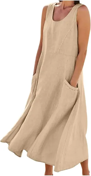 Cotton Linen Dresses for Women 2025 Casual Sleeveless Long Tank Summer Maxi Dress Casual Spring Beach Vacation Outfits