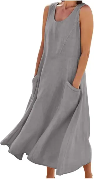Cotton Linen Dresses for Women 2025 Casual Sleeveless Long Tank Summer Maxi Dress Casual Spring Beach Vacation Outfits