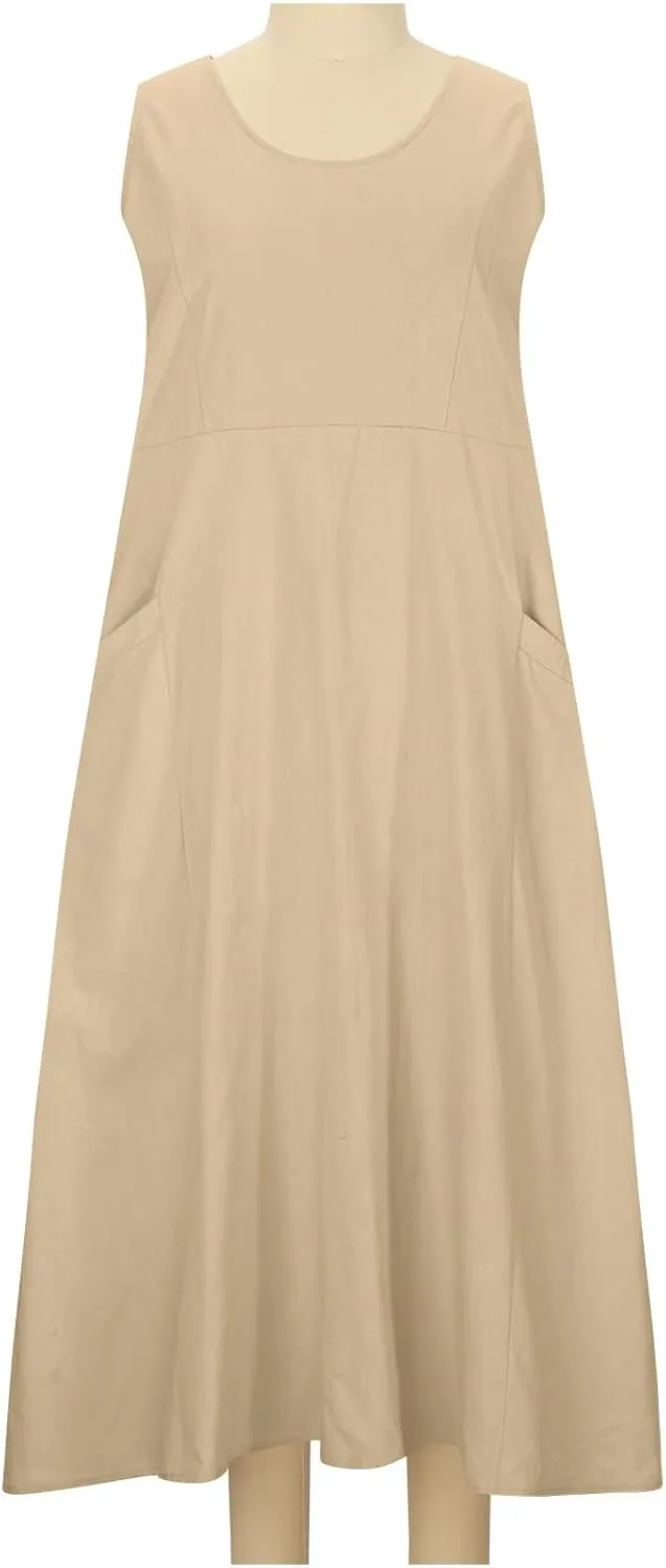 Cotton Linen Dresses for Women 2025 Casual Sleeveless Long Tank Summer Maxi Dress Casual Spring Beach Vacation Outfits