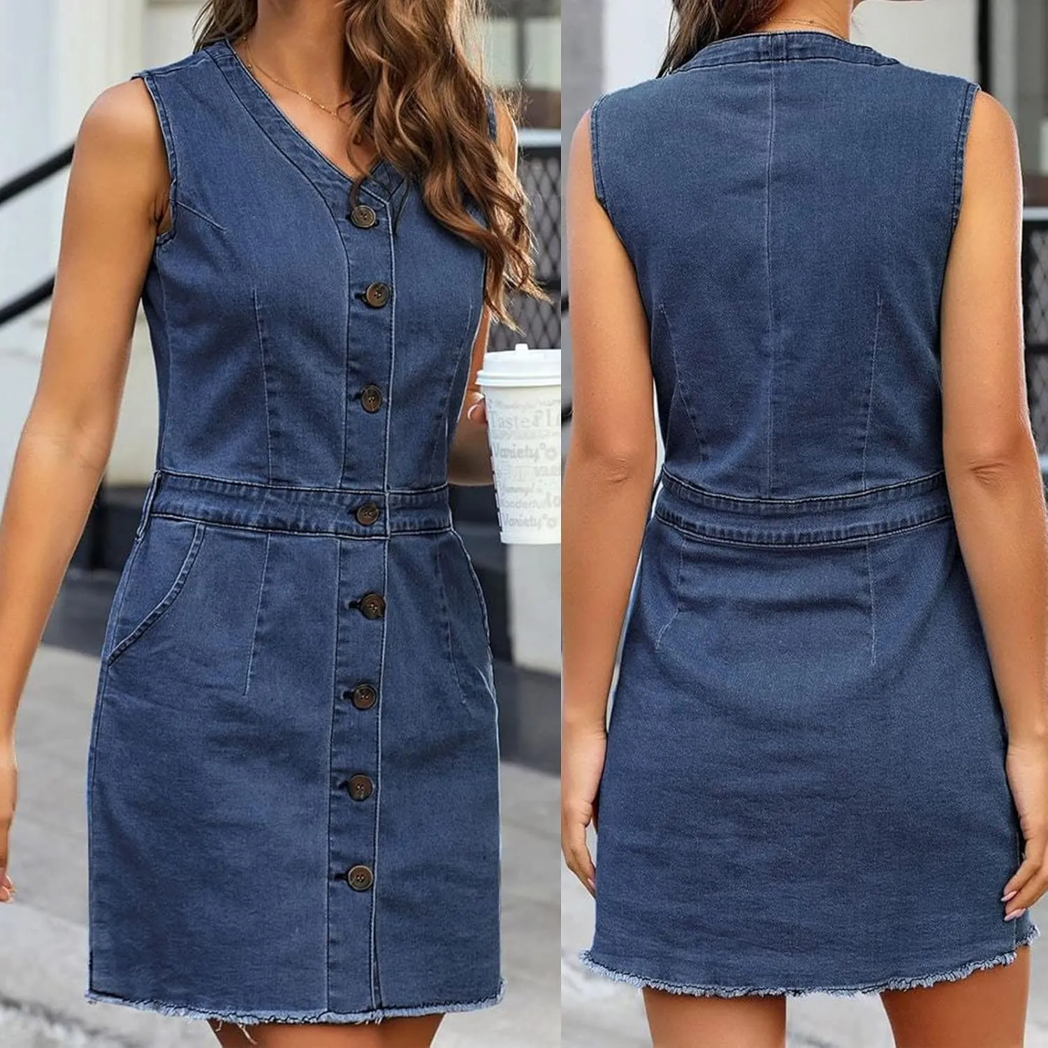Denim Dress for Women Button Up Jean Shirt Vacation Dresses Casual Summer Tshirt Mini Dress Bussiness Work Dress