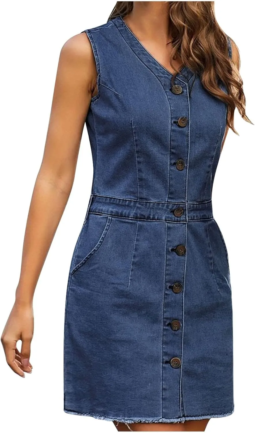 Denim Dress for Women Button Up Jean Shirt Vacation Dresses Casual Summer Tshirt Mini Dress Bussiness Work Dress