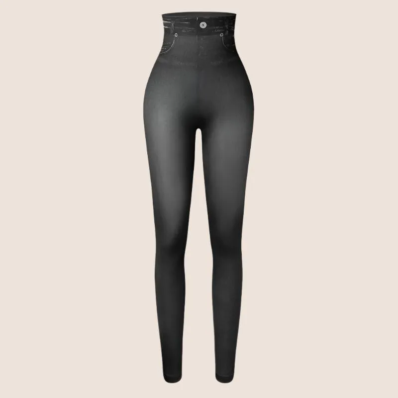 Denim Print Compression Leggings  Stylish Look with Stretch Fabric