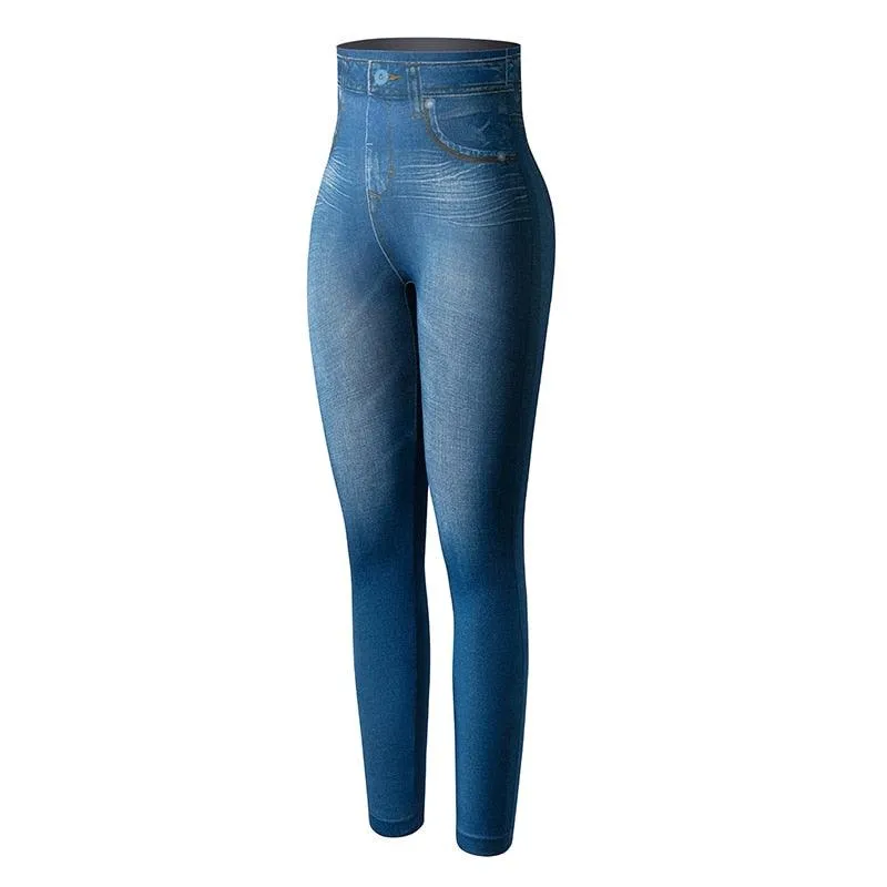 Denim Print Compression Leggings  Stylish Look with Stretch Fabric
