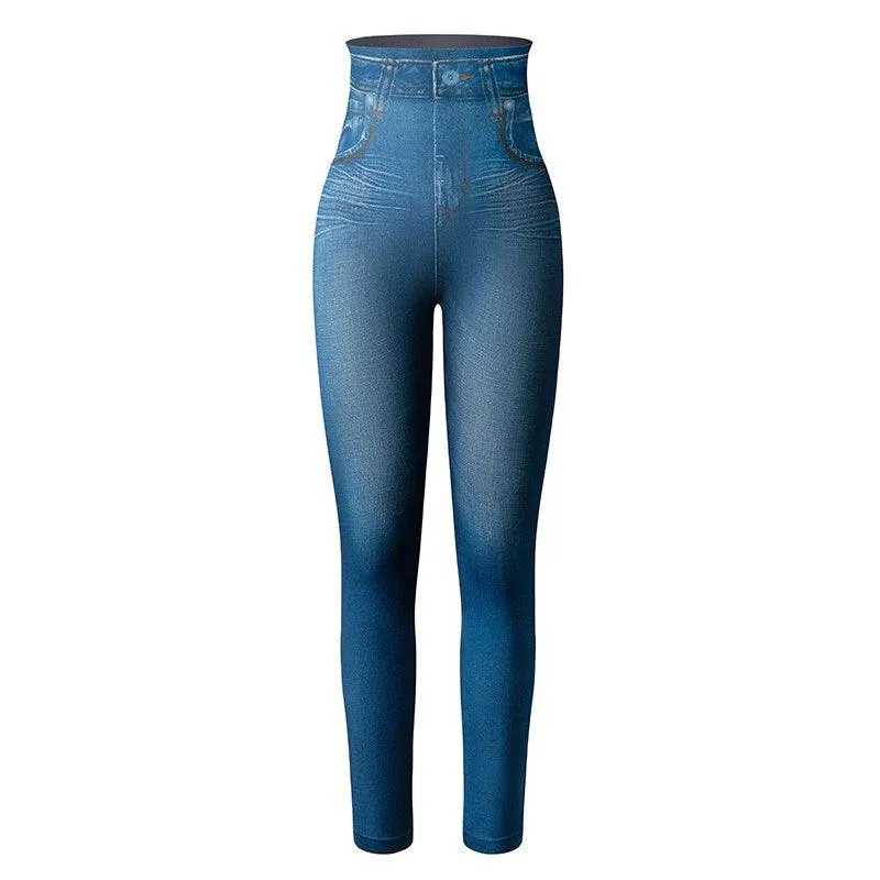 Denim Print Compression Leggings  Stylish Look with Stretch Fabric