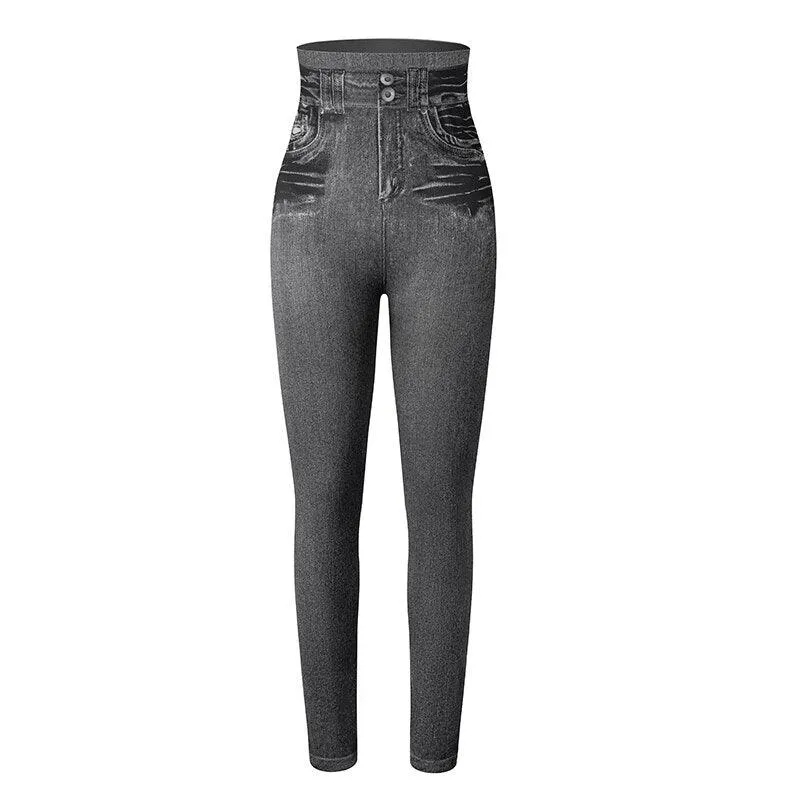 Denim Print Compression Leggings  Stylish Look with Stretch Fabric