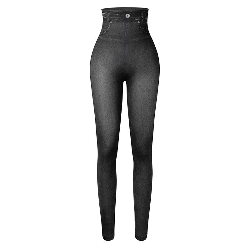 Denim Print Compression Leggings  Stylish Look with Stretch Fabric
