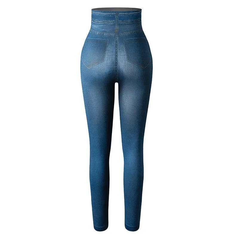 Denim Print Compression Leggings  Stylish Look with Stretch Fabric