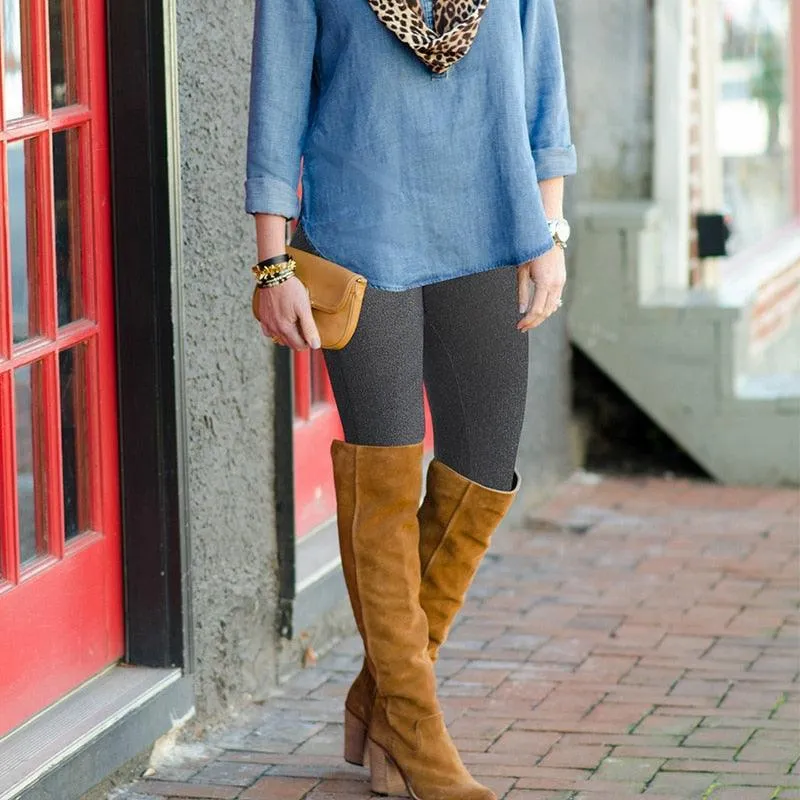 Denim Print Compression Leggings  Stylish Look with Stretch Fabric