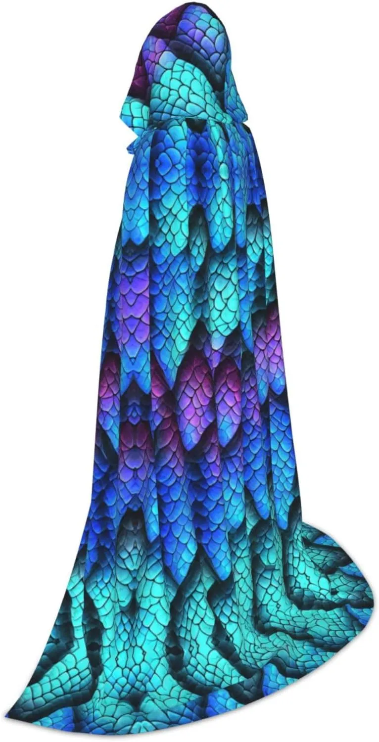 Dragon Green Scales Halloween Cape For Teenagers, Hooded Cloak Long Cape Costume Cloak For Party Or Cosplay