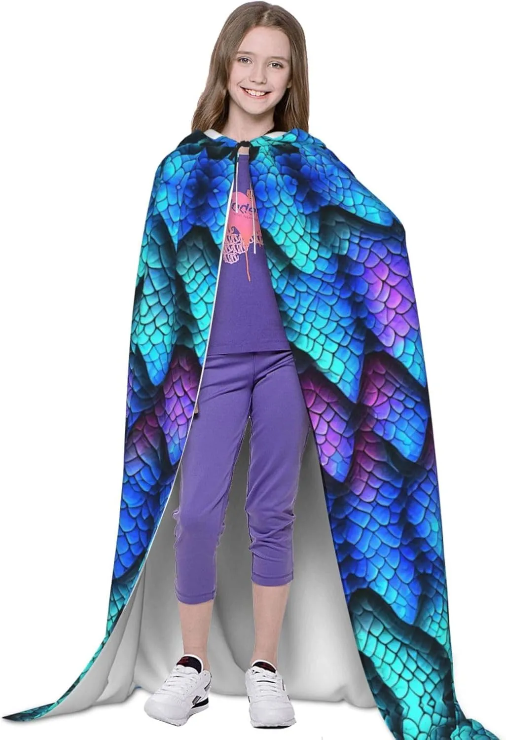 Dragon Green Scales Halloween Cape For Teenagers, Hooded Cloak Long Cape Costume Cloak For Party Or Cosplay
