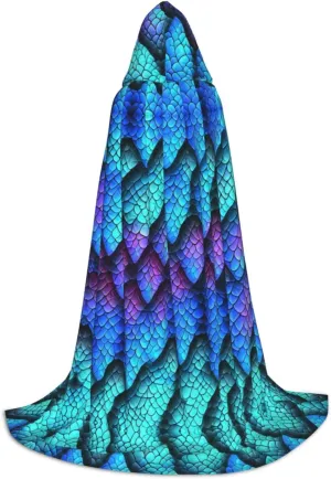Dragon Green Scales Halloween Cape For Teenagers, Hooded Cloak Long Cape Costume Cloak For Party Or Cosplay
