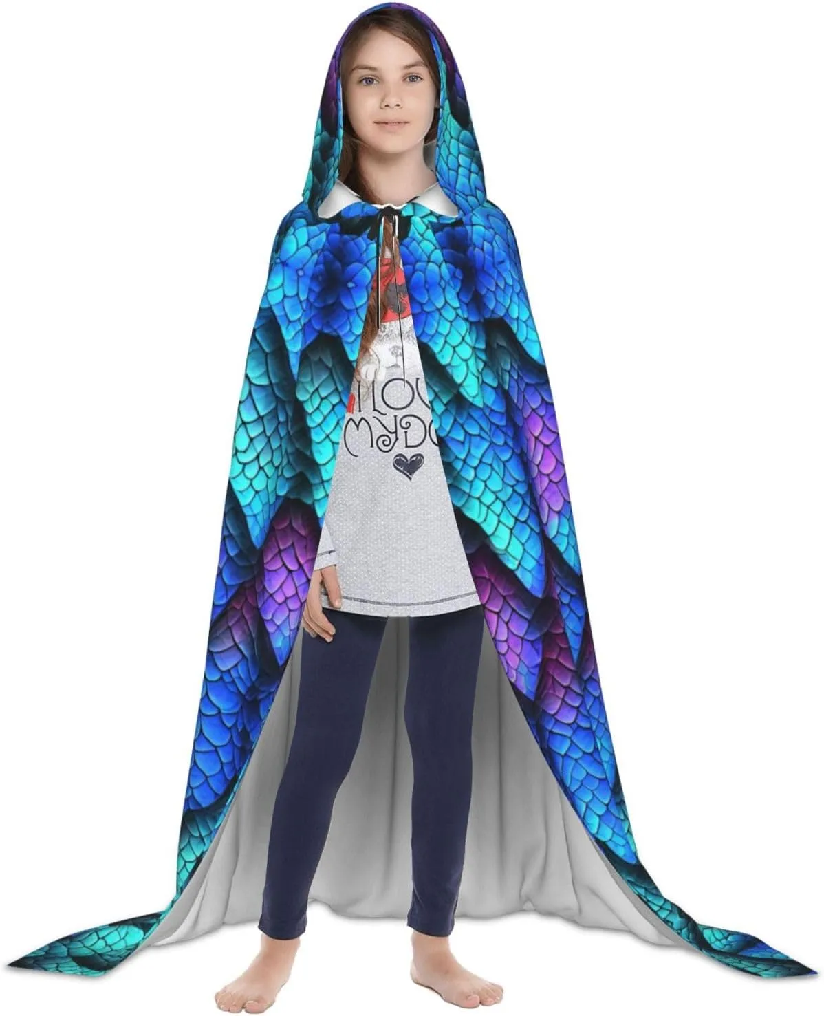 Dragon Green Scales Halloween Cape For Teenagers, Hooded Cloak Long Cape Costume Cloak For Party Or Cosplay