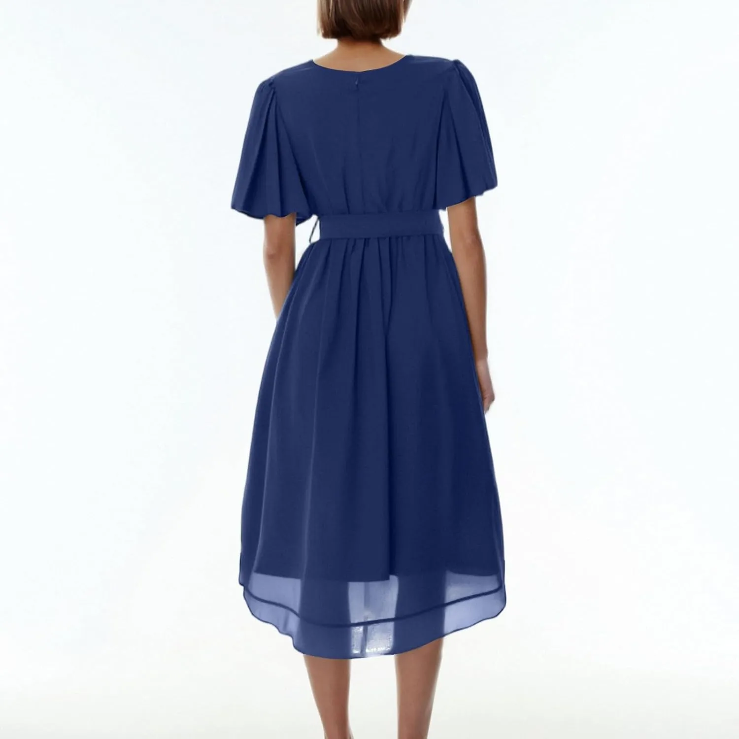 Dresses for Women,Chiffon Sexy Midi Dresses Short Sleeve Flowy Wrap Wedding Guest Womens Summer Dress Cocktail Prom