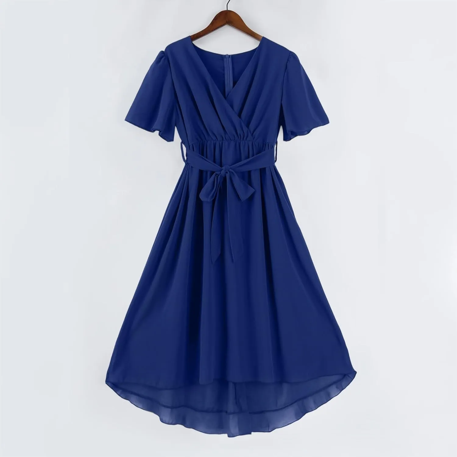 Dresses for Women,Chiffon Sexy Midi Dresses Short Sleeve Flowy Wrap Wedding Guest Womens Summer Dress Cocktail Prom