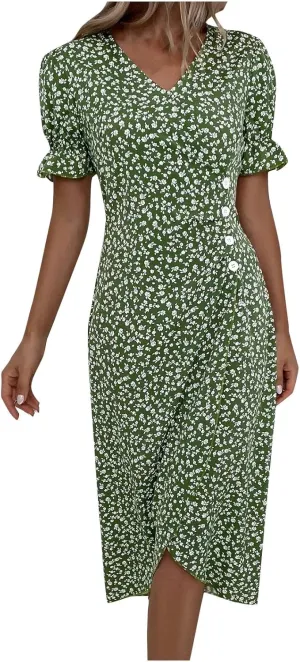 Dresses Women Wrap Midi Dresses for Women Puff Sleeve Summer Summer Dresses Women Ethnic Style