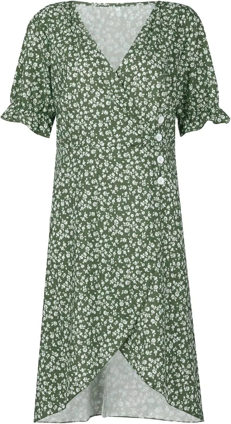 Dresses Women Wrap Midi Dresses for Women Puff Sleeve Summer Summer Dresses Women Ethnic Style