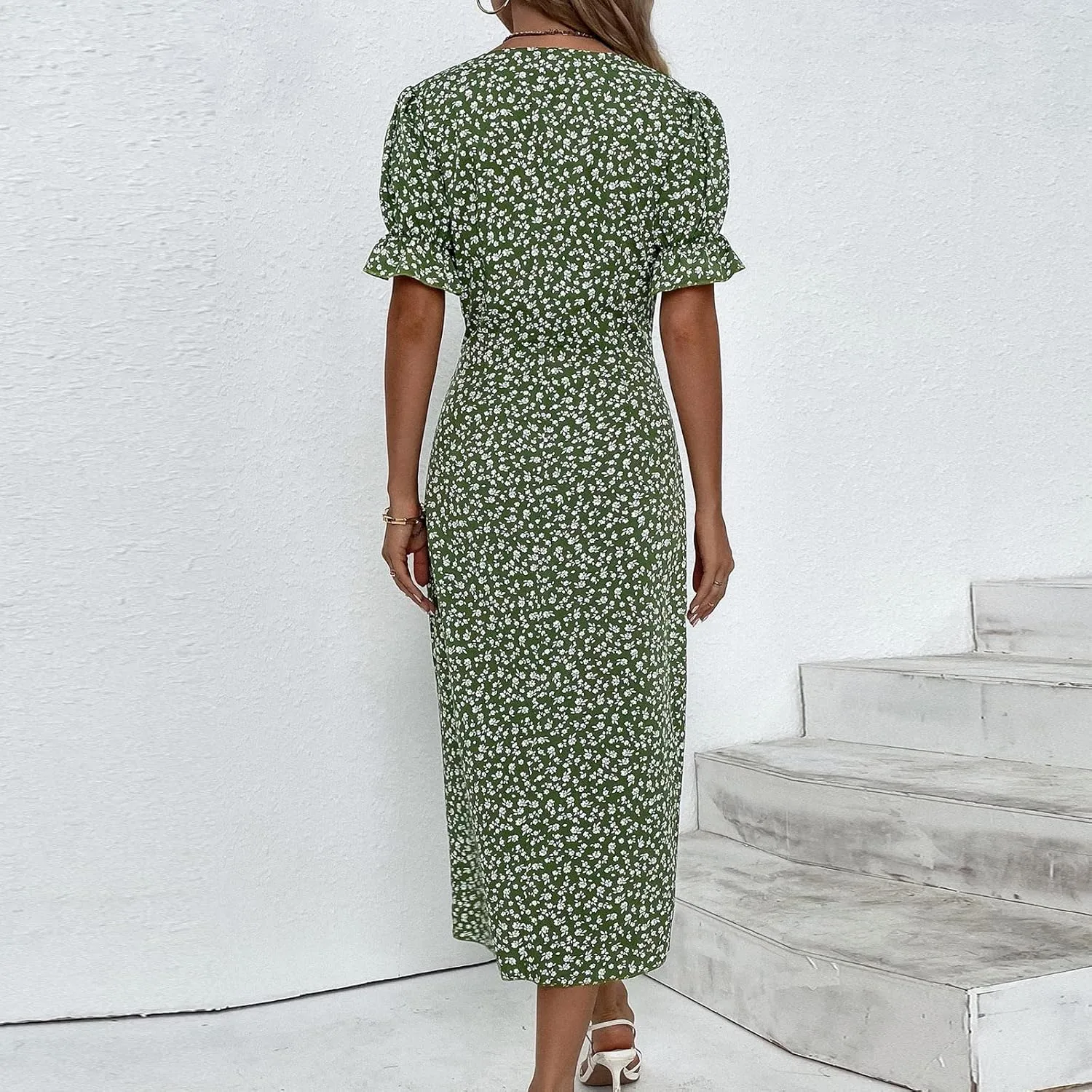 Dresses Women Wrap Midi Dresses for Women Puff Sleeve Summer Summer Dresses Women Ethnic Style