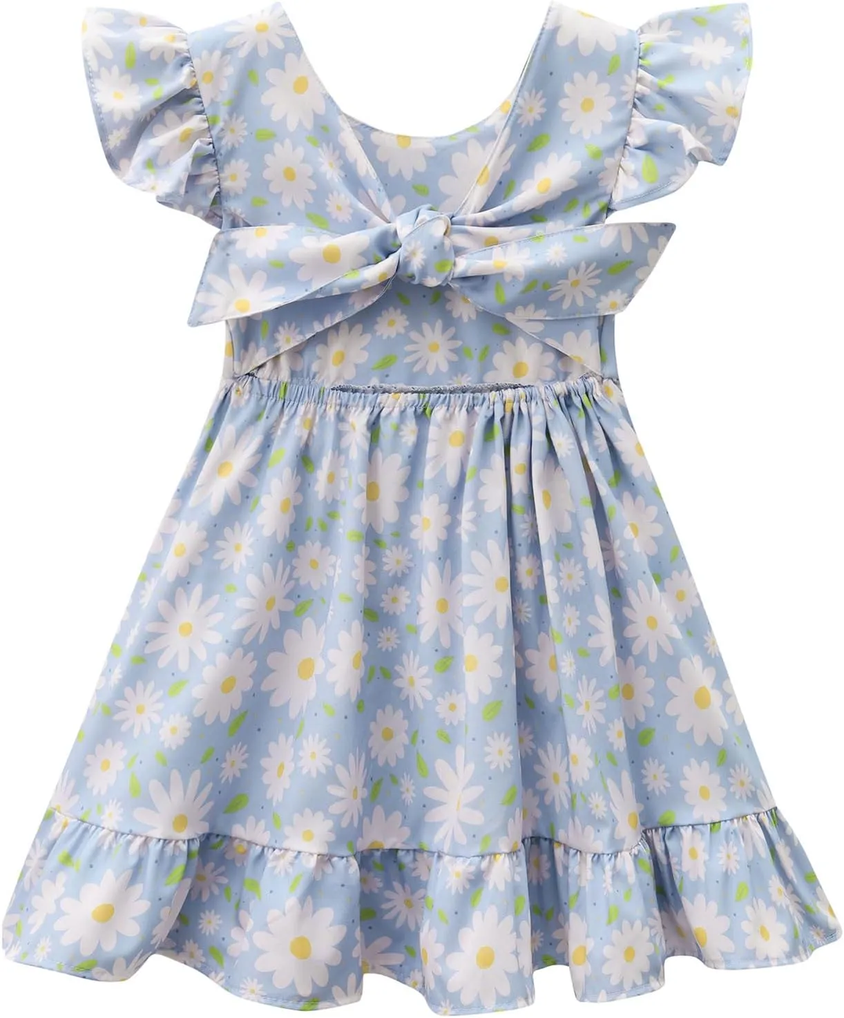 Dutebare Toddler Girls Swing Dress Linen Backless Tie Back Ruffle Hem Kid Casual Beach Dresses
