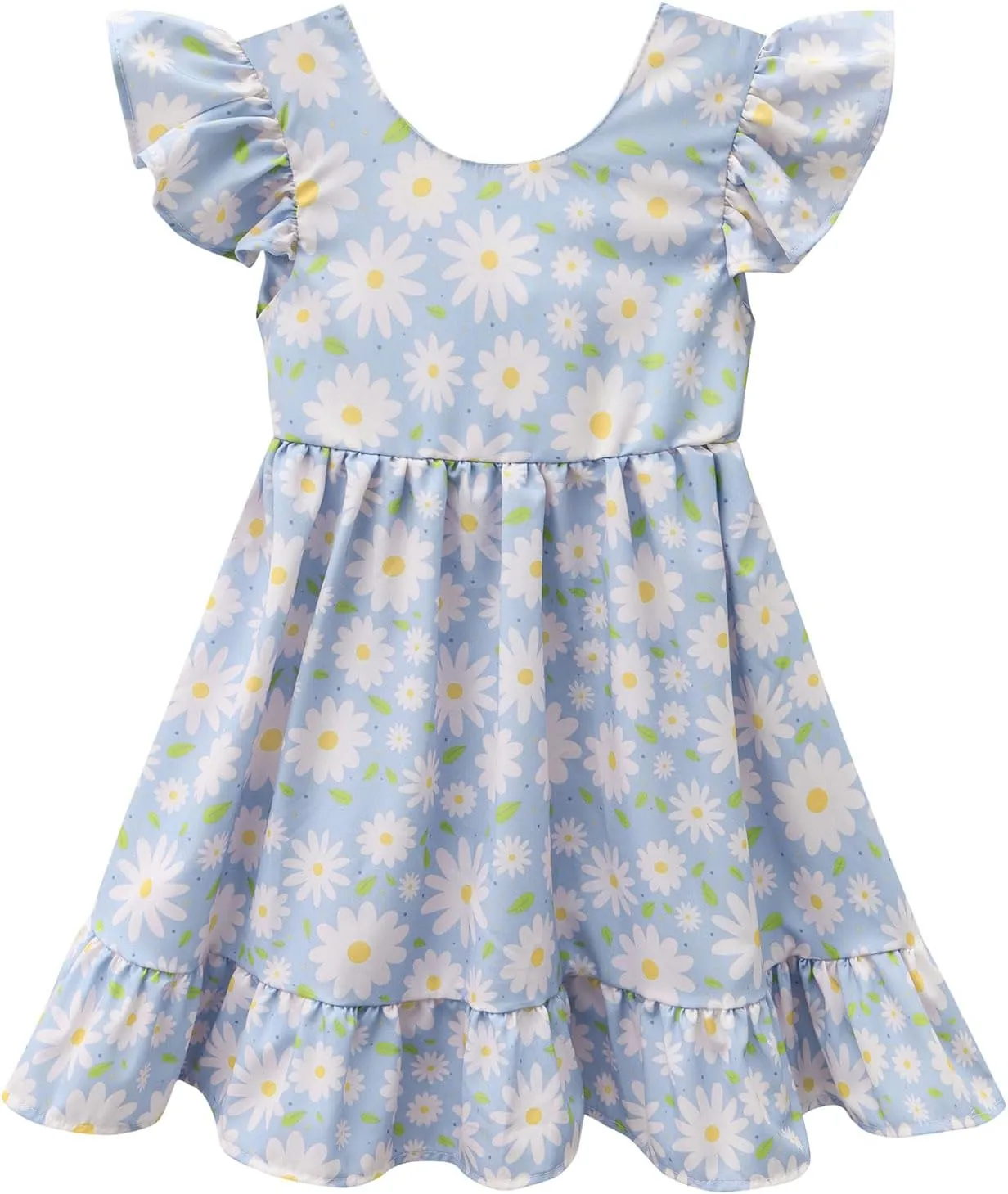 Dutebare Toddler Girls Swing Dress Linen Backless Tie Back Ruffle Hem Kid Casual Beach Dresses