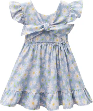 Dutebare Toddler Girls Swing Dress Linen Backless Tie Back Ruffle Hem Kid Casual Beach Dresses