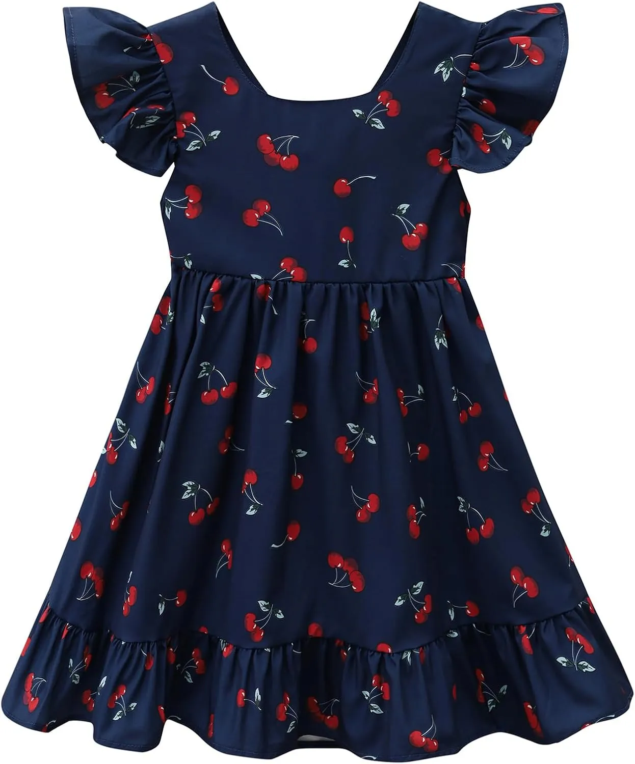 Dutebare Toddler Girls Swing Dress Linen Backless Tie Back Ruffle Hem Kid Casual Beach Dresses