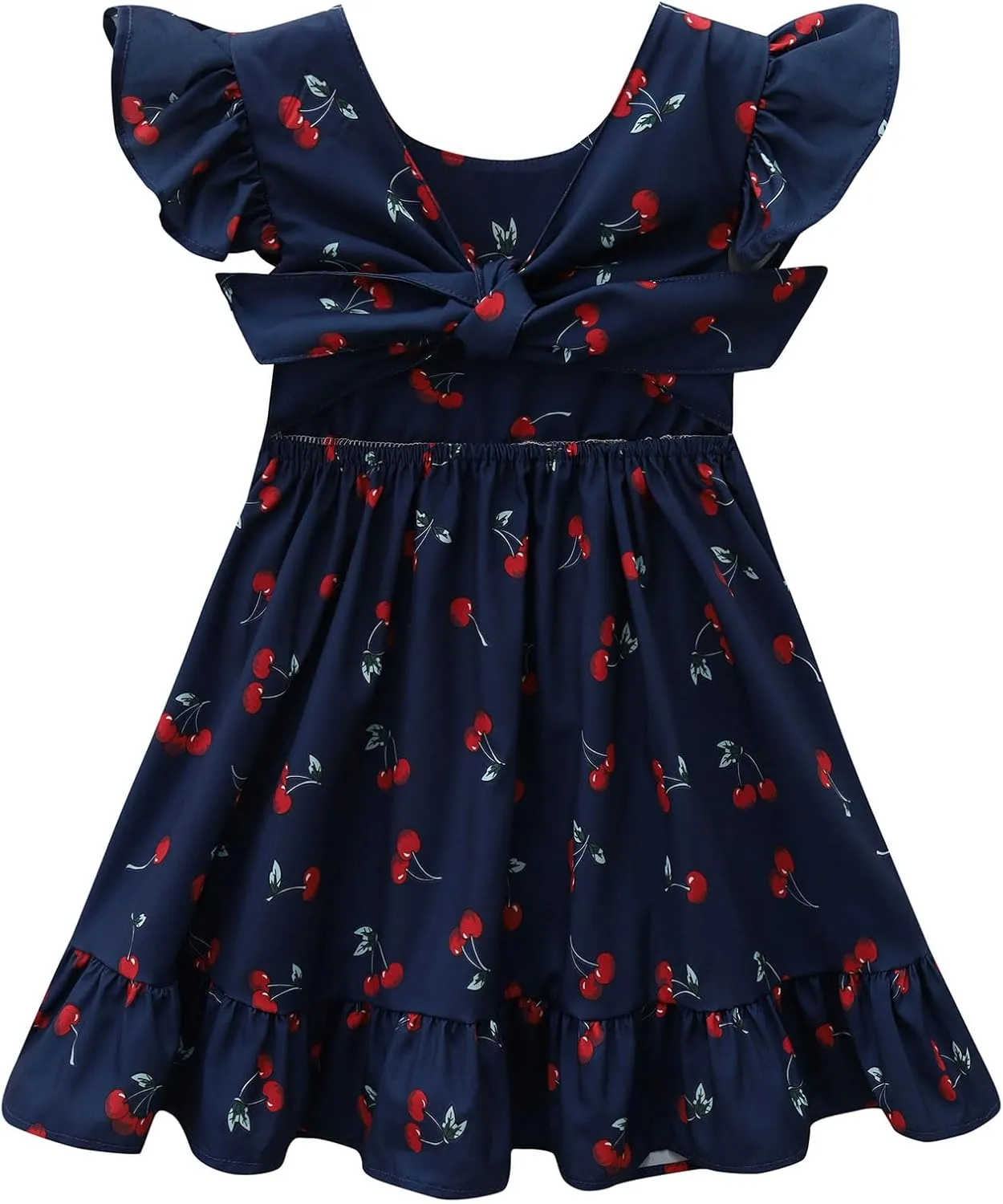 Dutebare Toddler Girls Swing Dress Linen Backless Tie Back Ruffle Hem Kid Casual Beach Dresses