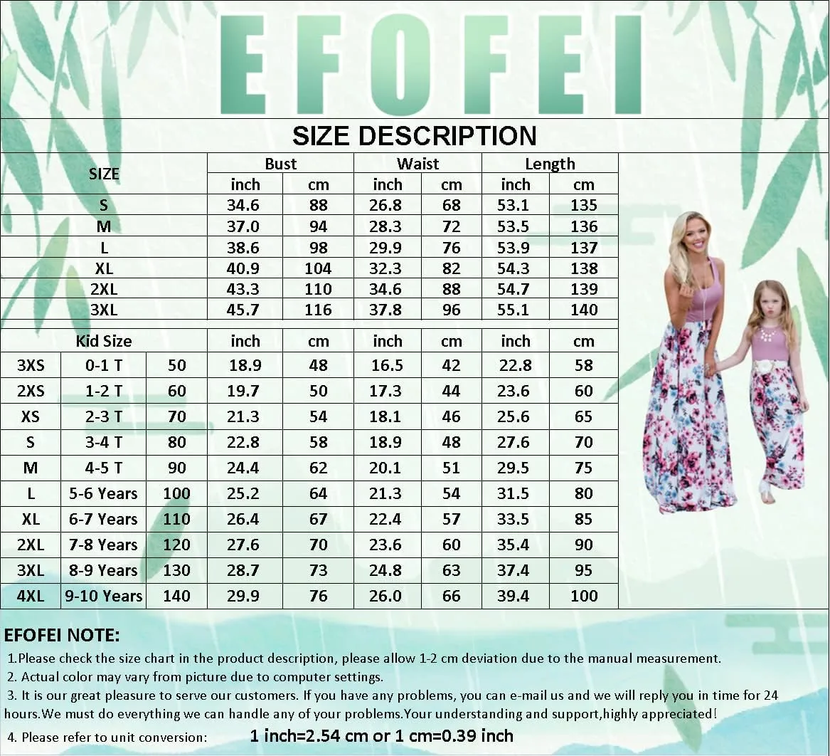 EFOFEI Mom and Me Dresses Matching Summer Floral Dress Round Neck Sleeveless Family Dress
